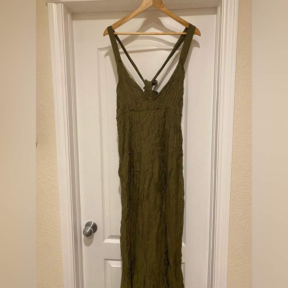 Free People Frankie Pintuck Olive Maxi Dress